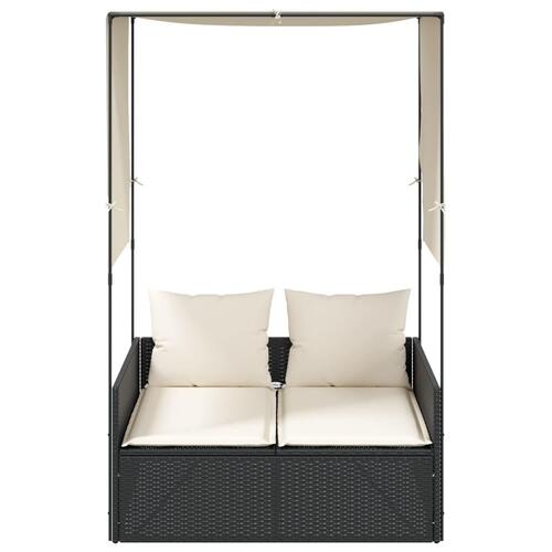 Solseng med tag og gardiner polyrattan sort
