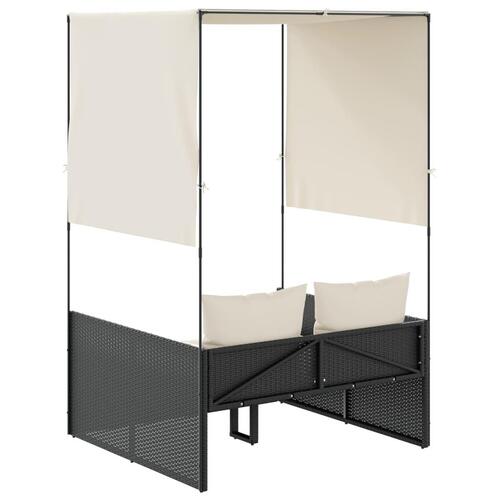Solseng med tag og gardiner polyrattan sort
