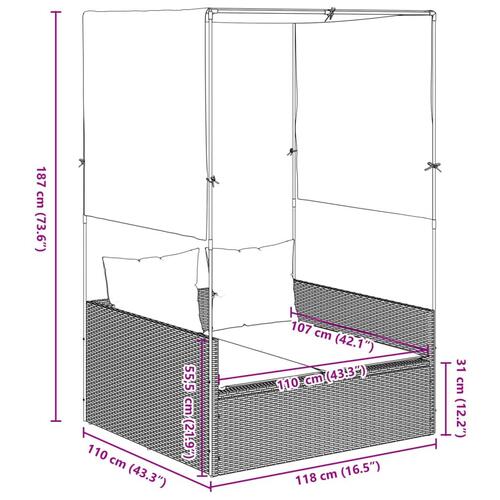 Solseng med tag og gardiner polyrattan sort