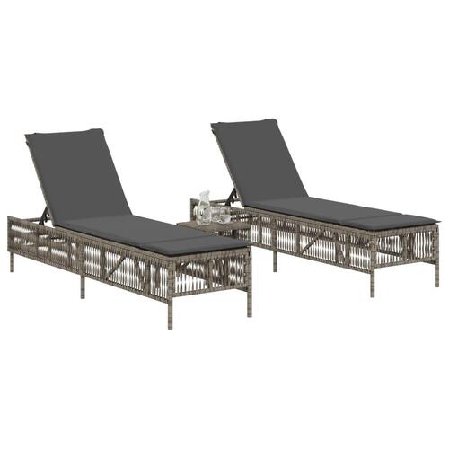 Liggestole 2 stk. med bord polyrattan grå