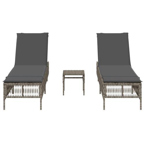 Liggestole 2 stk. med bord polyrattan grå