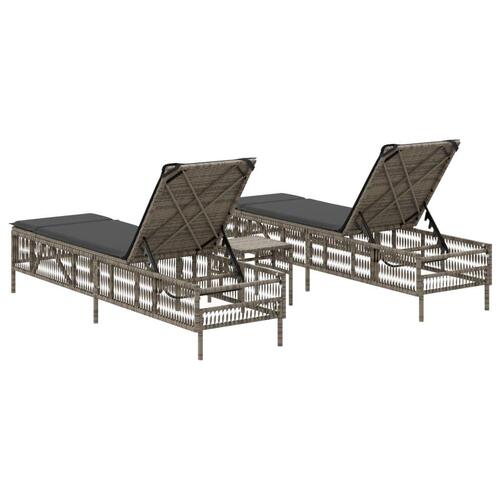Liggestole 2 stk. med bord polyrattan grå