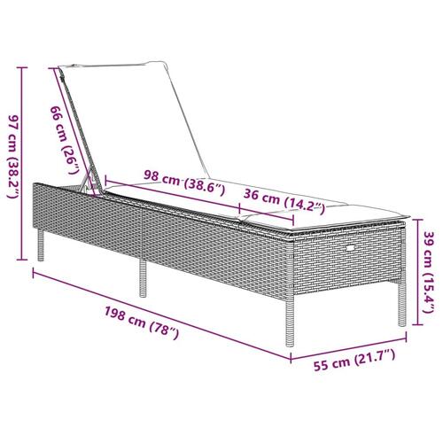 Liggestol med hynde polyrattan brun