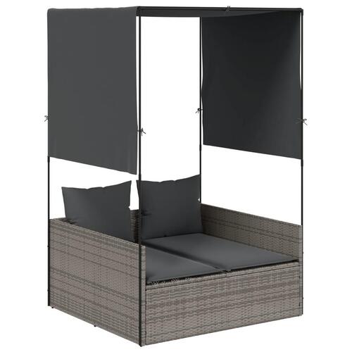 Solseng med tag og gardiner polyrattan grå