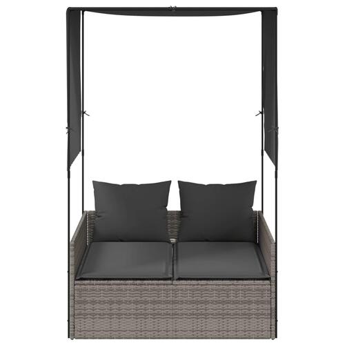 Solseng med tag og gardiner polyrattan grå