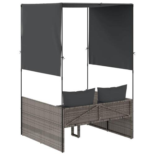 Solseng med tag og gardiner polyrattan grå