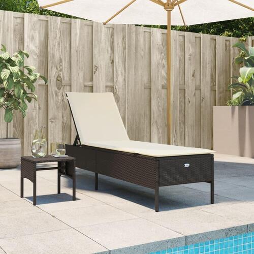 Loungesofa med bord og hynde polyrattan brun