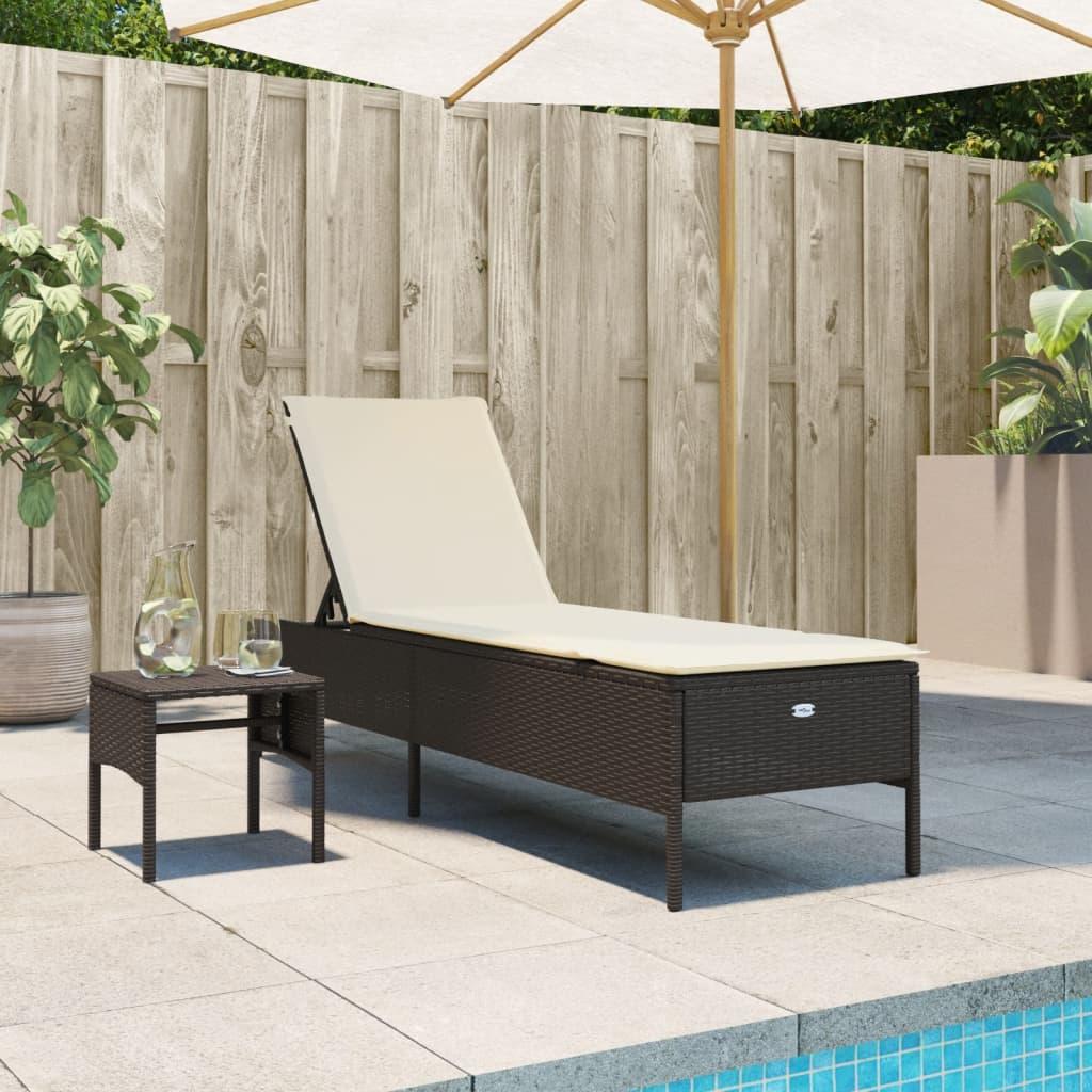 Loungesofa med bord og hynde polyrattan brun