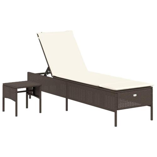 Loungesofa med bord og hynde polyrattan brun