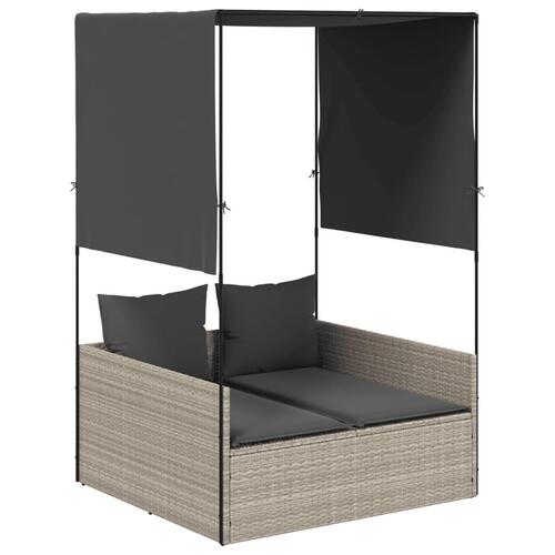 Solseng med tag og gardiner polyrattan lysegrå