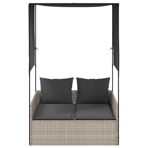 Solseng med tag og gardiner polyrattan lysegrå