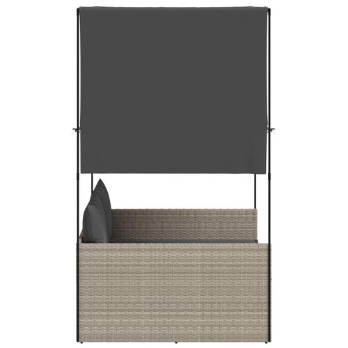 Solseng med tag og gardiner polyrattan lysegrå