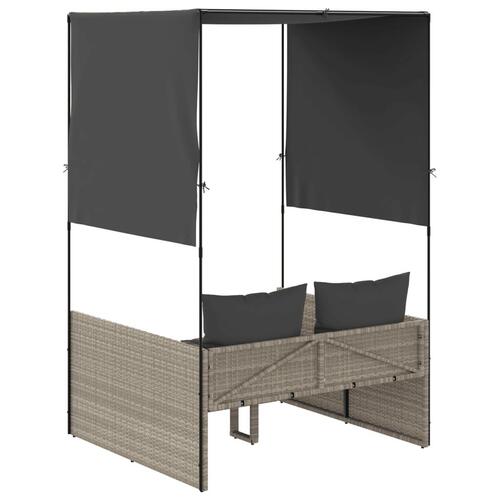 Solseng med tag og gardiner polyrattan lysegrå