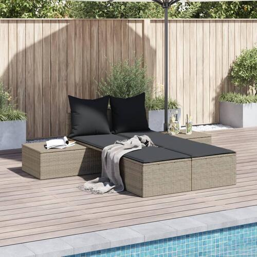 Solseng med hynder polyrattan lysegrå