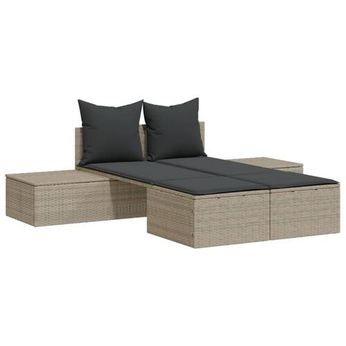 Solseng med hynder polyrattan lysegrå