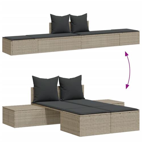 Solseng med hynder polyrattan lysegrå