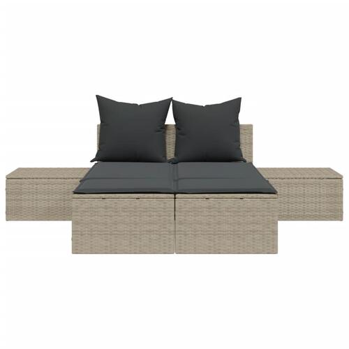 Solseng med hynder polyrattan lysegrå