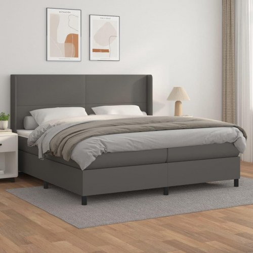 Kontinentalseng med madras 200×200 cm - kunstlæder, grå