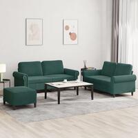 3 personers sofa med hynder velour mørkegrøn