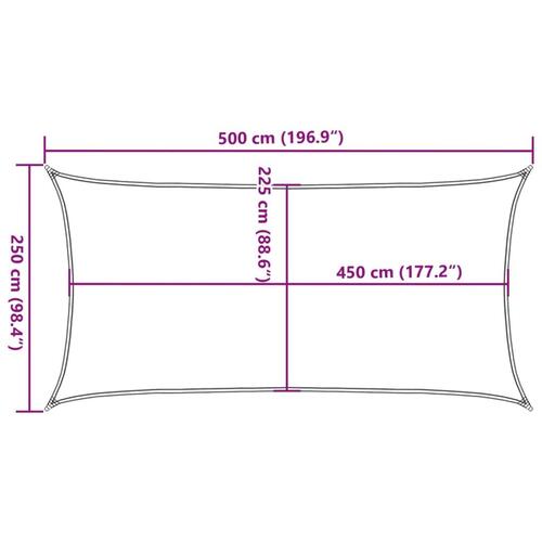 Solsejl 2,5x5 m 160 g/m² HDPE rektangulær sandfarvet