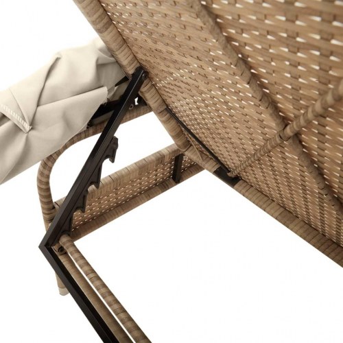 Liggestole 2 stk. med baldakiner og bord polyrattan beige