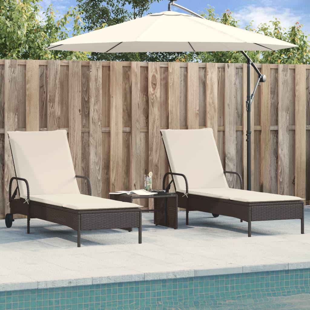 Liggestole 2 stk. med hynder polyrattan sort