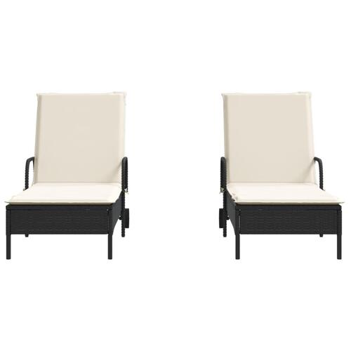 Liggestole 2 stk. med hynder polyrattan sort