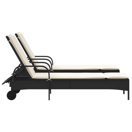 Liggestole 2 stk. med hynder polyrattan sort