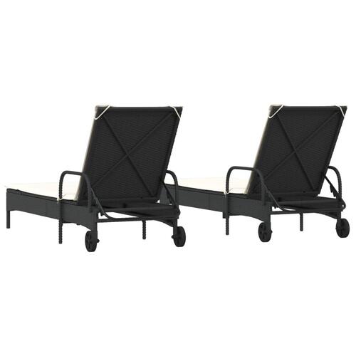 Liggestole 2 stk. med hynder polyrattan sort