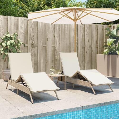 Liggestole 2 stk. med bord polyrattan beige