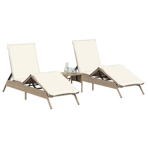 Liggestole 2 stk. med bord polyrattan beige