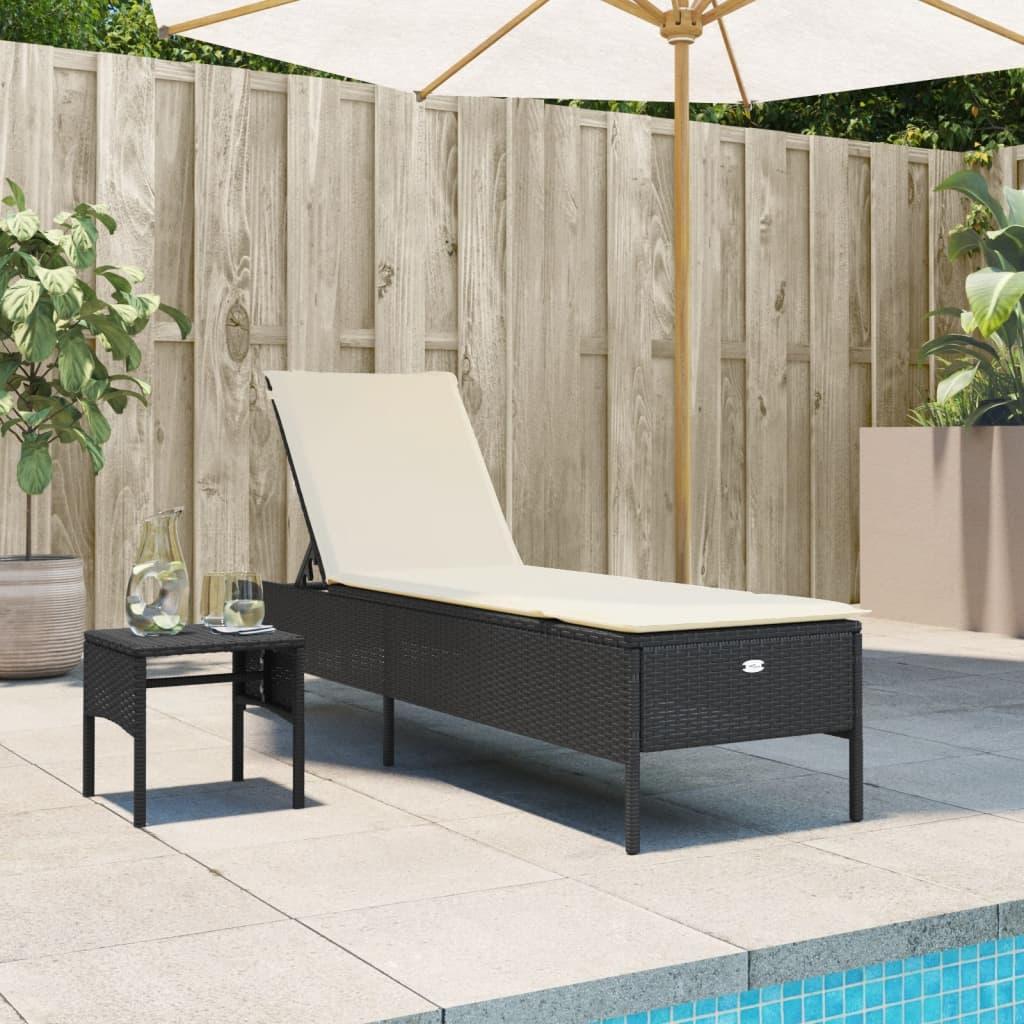 Liggestol med bord og hynde polyrattan sort