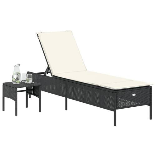 Liggestol med bord og hynde polyrattan sort