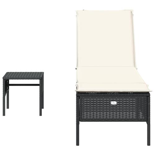 Liggestol med bord og hynde polyrattan sort