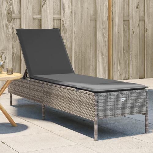 Liggestol med hynde polyrattan grå