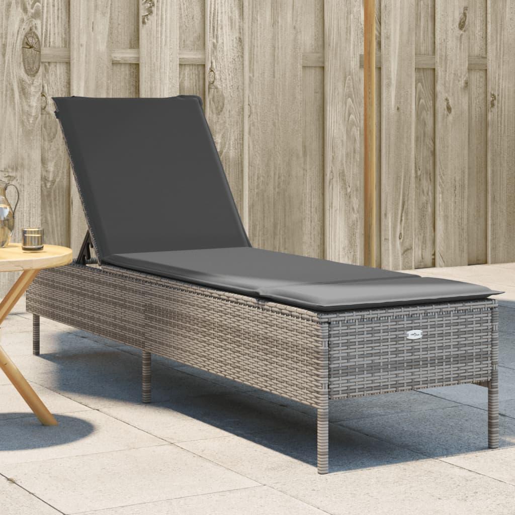 Liggestol med hynde polyrattan grå