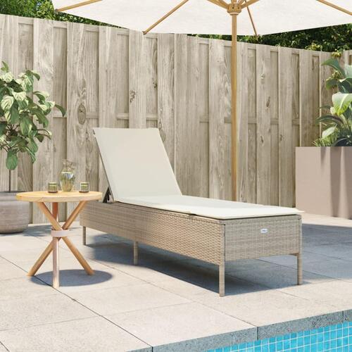 Liggestol med hynde polyrattan beige
