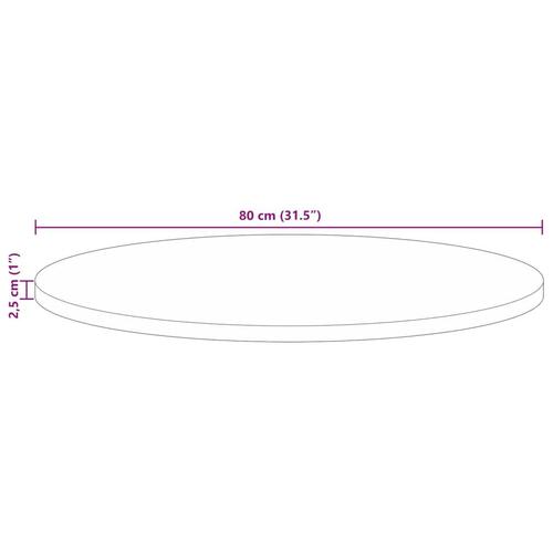 Bordplade Ø80x2,5 cm rund massivt genbrugstræ
