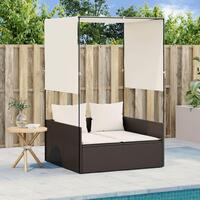 Solseng med tag og gardiner polyrattan brun
