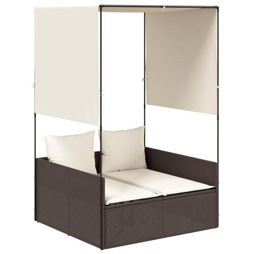 Solseng med tag og gardiner polyrattan brun