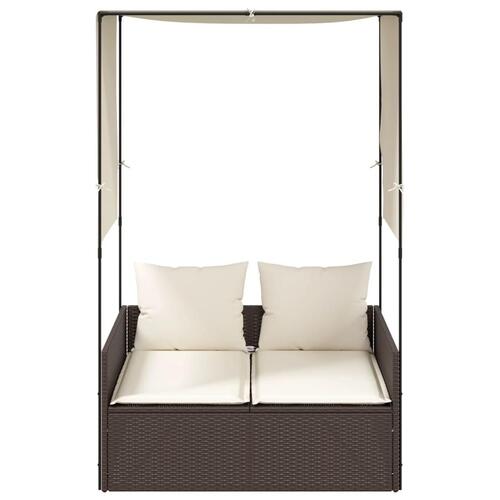 Solseng med tag og gardiner polyrattan brun