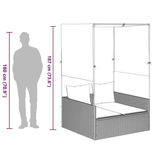 Solseng med tag og gardiner polyrattan brun