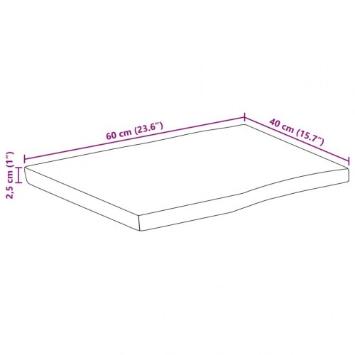 Bordplade 60x40x2,5 cm naturlig kant massivt mangotræ