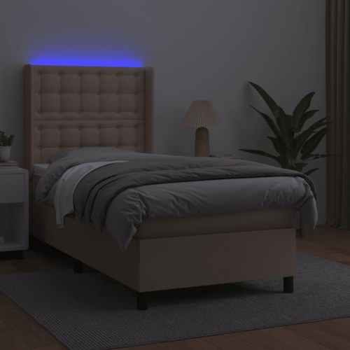 Kontinentalseng med LED-lys 100×200 cm i kunstlæder - cappuccino