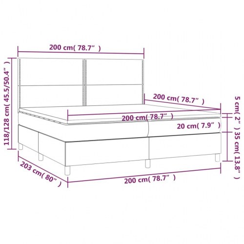 Kontinentalseng med madras 200×200 cm - kunstlæder, grå