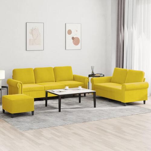 3 personers sofa med hynder velour gul