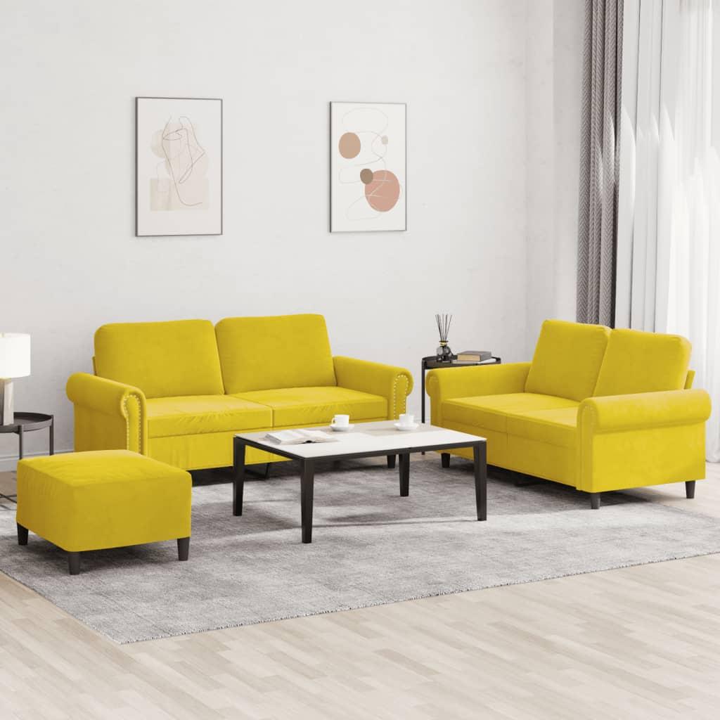 3 personers sofa med hynder velour gul