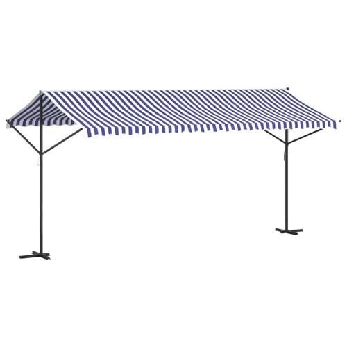Fritstående markise 500x300 cm stof og stål blå og hvid