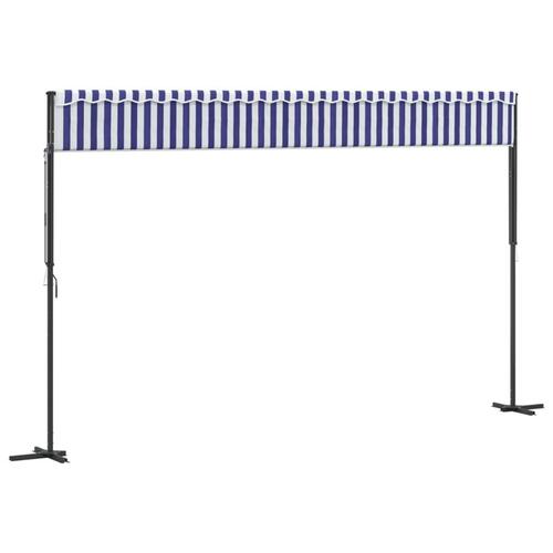 Fritstående markise 500x300 cm stof og stål blå og hvid