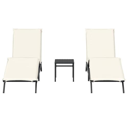 Liggestole 2 stk. med bord polyrattan sort